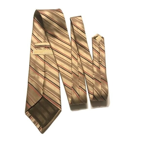 MICHAEL Michael Kors Men's Silk Tie Gold Stripe  60 in - Picture 3 of 6